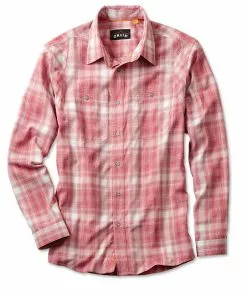 Clothing Orvis Men'S L/S Tech Chambray Plaid Work Shirt - Closeout