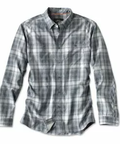 Clothing Orvis Men'S L/S Tech Chambray Plaid Work Shirt - Closeout