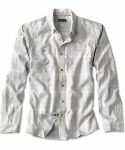 Clothing Orvis Men'S L/S Tech Chambray Plaid Work Shirt - Closeout